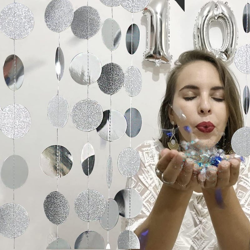 Decor365 Glitter Silver Circle Garland Party Decorations Paper Circle Dots Streamers Banner Backdrop for Baby Showers Bachelorette Birthday Christmas NYE Graduation Bridal Shower Party Decor - Image 4